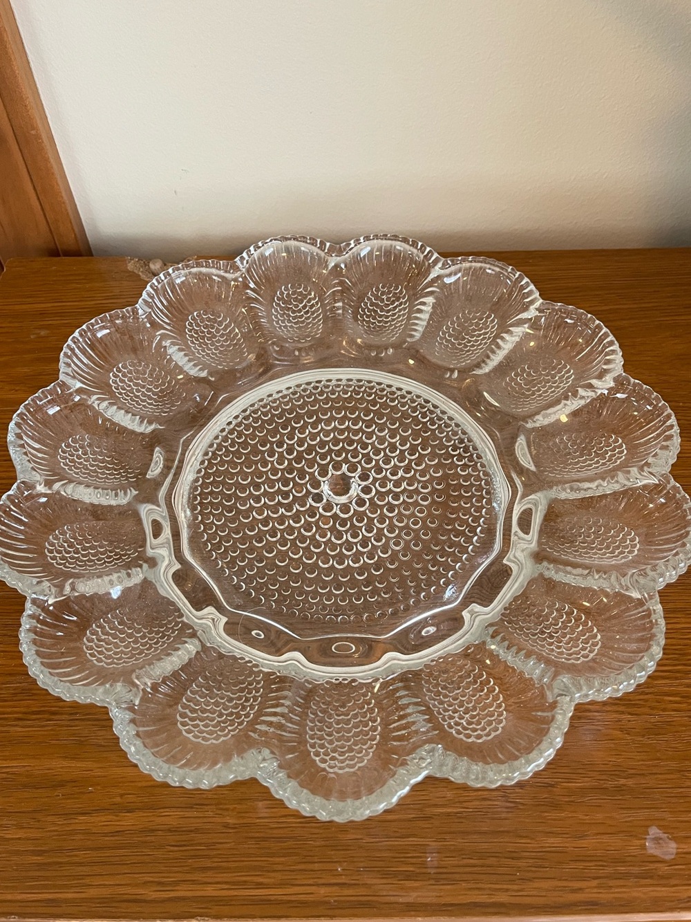 Clear Glass Scalloped Serving Bowl - Floral Edge